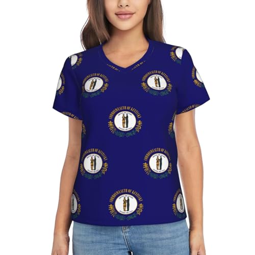 T-shirt sport imprimé drapeau Kentucky à col en V féminin