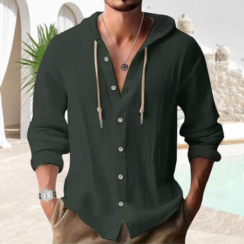 Cotton Linen Shirts for Men Long Sleeve V Neck Hooded Sweatshirts Fall Trendy Long Sleeve Button Down Shirts4
