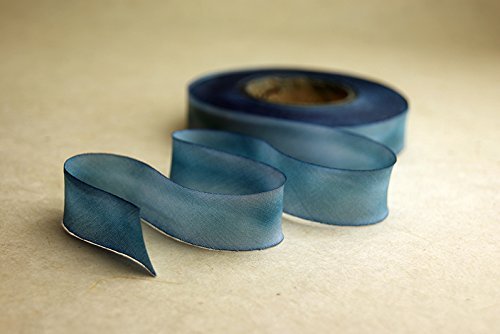 1/2" (12mm) Hand Dyed Silk Ribbon bias Cut 5 Yard Cutting - Color 517 Blue