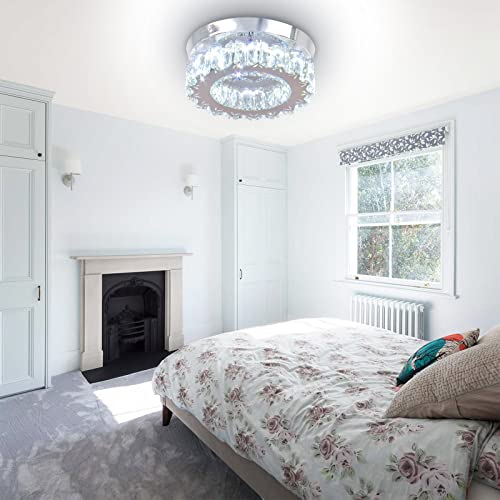Cxgleaming 9.8" Mini Chandelier Light Fixture Round Modern Led Ceiling Light Fixture Flush Mount Crystal Chandelier For Bedroom Closet Hallway Bathroom Living Dining Room,Cool White #TOP2