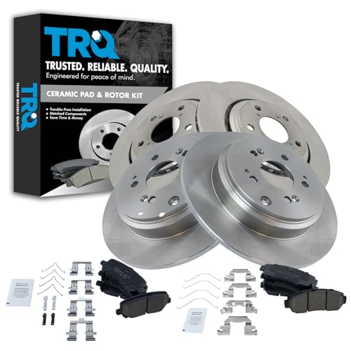 TRQ Front and Rear Brake Pad & Rotor Kit Brake Pads Brake Rotor Ceramic Solid Compatible with 2015-2017 Honda Odyssey
