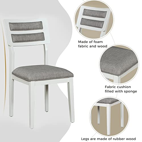 Aprilsoul Classic And Traditional Style 6-Piece Dining Set, Includes 1 Table, 4 Upholstered Chairs & Bench, Easy To Assemble, For Living, Guest Room, Home Bar And Kitchen, White+Gray #TOP6