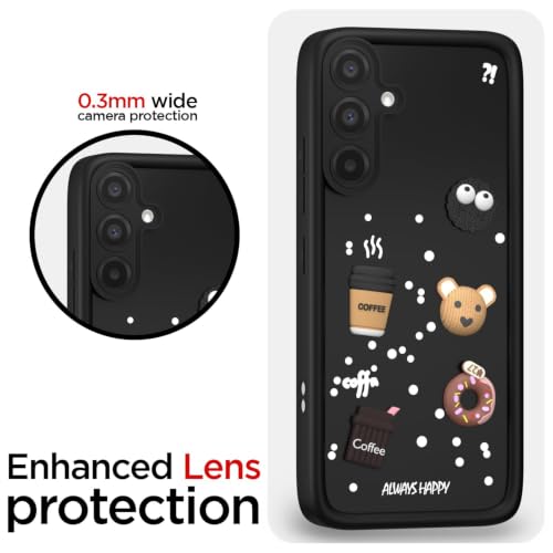 Image of Bintage Cute Fun Taddy Cartoon 3D Ball Bear Milk Donut Coffee Cup Silicon Case Full Body & Camera Protection Back Cover Compatible for Samsung Galaxy A56 5G - Black