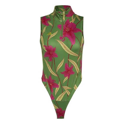 adidas Women's x FARM RIO BODYSUIT, preloved lime/bahia magenta/crew green, XL