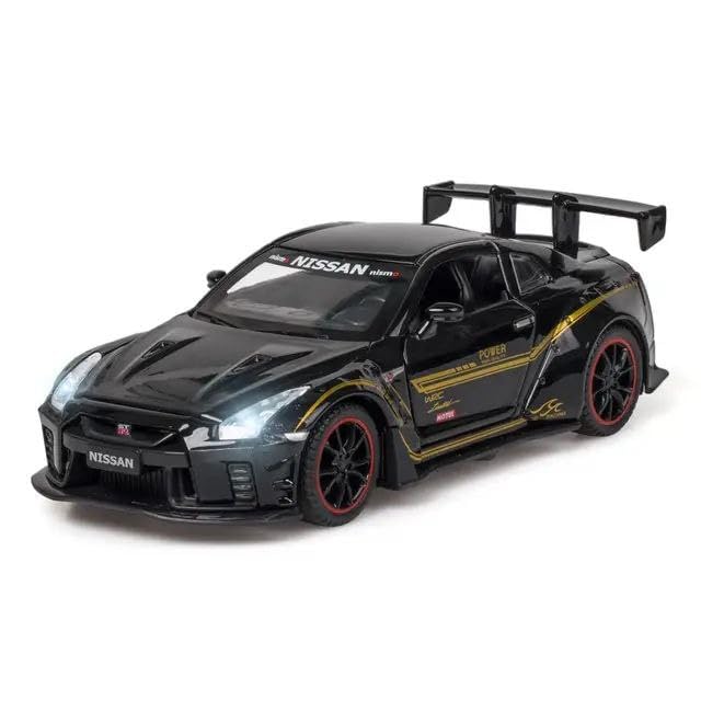 Image of Nissan GTR 1:32 Scale Exclusive Alloy Metal Pull Back Die-cast Car Model with Sound Light Mini Auto Toy for Kids Metal Model Toy Car with Sound and Light (Black)