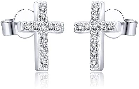 AoedeJ Cross Stud Earrings Sterling Silver Cubic Zirconia Religious Cross Earrings Stud for Women and Men