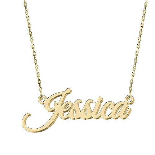 Image of UMAGICBOX Personalized 18K Gold Name Necklace Jessica - Customizable Engraved Stainless Steel Pendant for Women - Unique Gift for Birthdays, Anniversaries, Graduations, and Valentine's Day