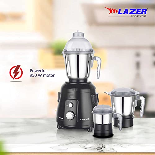 Image of Lazer Power Bolt 3 Jars 950W Mixer Grinder (Black)