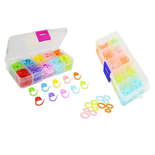 GenericJINCHENG seaflash WWYICHEN 400 Pieces Stitch Ring Markers and Colorful Knitting Crochet Locking Counter Stitch Needle Clip with 2 Storage Box