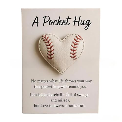 野球ポケットハグ ギフトカード付き - ハート型の野球ポケットトークン(男性と女性用)。息子、娘、お父さん、卒業式、父の日に贈る感動的なポケットハグギフト。