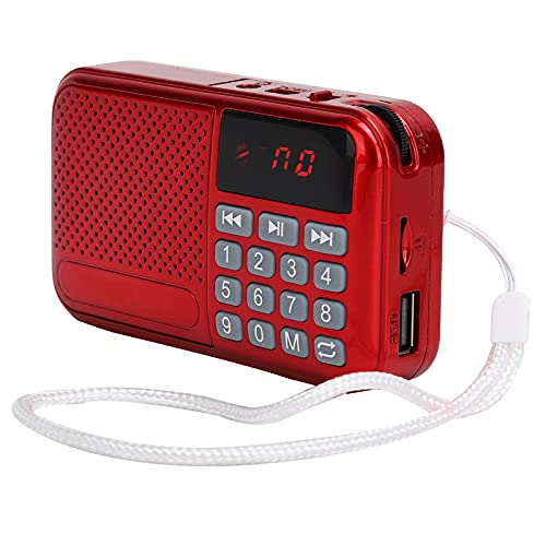 Radio de Bolsillo Portátil con Pilas FM, Radio Multifunción Reproductor de Audio USB Compatible con Tarjeta de Memoria Operación Simple Roja, Regalo para Padres Y Personas Mayores