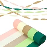 5 rollos de papel crepé, serpentinas, cintas crepé para decoración de fiestas, color verde, dorado, caqui, papel crepé, decoración de fondo, despedida de soltera, cumpleaños, boda, aniversario