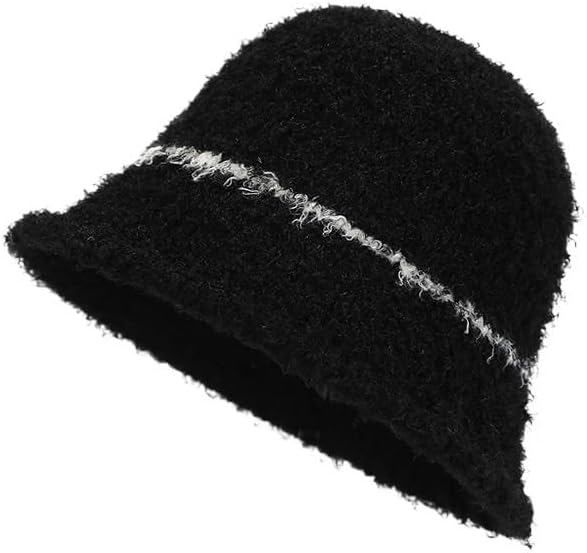 Plush Warm Bucket Hat Basin Hat Fisherman Hat Women Round Top Wide Brim Hat for Travel Camping