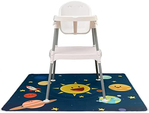 Interestellar Splat Mat : The Journey Where Your Floors Stay Clean, Splash Mat for Under Highchair 51x51 inch, Flexible Spoons Included, Non-Slip Splat Mat for Under High Chair, Waterproof Mat