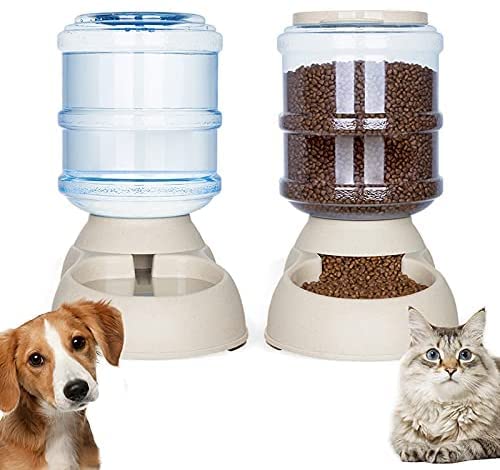 COSKIRA Pet Food Water Feeder Dispenser Bundle Set Large for Dogs Cats Automatic Replenish Waterer Dry Food Storage Container Bowl, Small Medium Dog Cat Feeding Watering Fountain Supplies