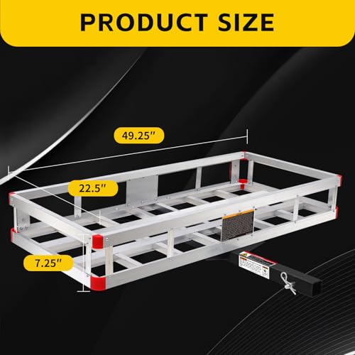 Image of MaxxHaul Aluminum Cargo Carrier with Hitch Tightener Trailer Hitch Mount for RV Truck SUV Van Car with 2 inch Receiver - 500 lb. Load Cap. 47.25 inch x 20.25 x 6 Inner Dims. 49 inch x 22 inch x 6 inch Outer Dims.
