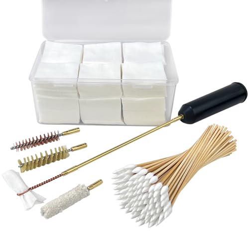Garrelett 7 in 1 Gun Cleaning Kit with 900 PCS Gun Cleaning Patches, 100 PCS 6 Inch Cotton Swabs, Cloth Holder, Wool, Bristle & Brass Brushes, Storage Case Included, for Gun Maintenance
