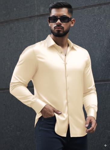 Image of IndoPrimo Men's Stylish Solid Satin Casual Shirt for Men Full Sleeve