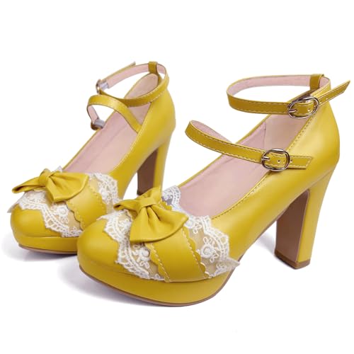 Image of MEOTINA Cute Bow Heels Mary Janes Shoes Women Dress Platform Strappy High Heels Kawaii Shoes