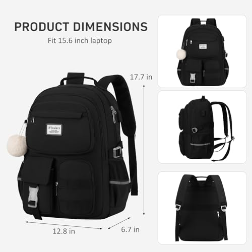 School Backpack for Teen Girls, Cute Laptop Backpack for Women Students, Middle High School Bags Aesthetic Bookbag for College Travel Fit 15.6 Inch Laptop (Black)3