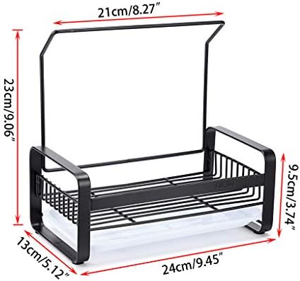 IGNPION Kitchen Sink Caddy Organizer Stainless Steel Sponge Holder Brush Soap Drainer Rack Dishrag Dishcloth Holder Rack with Plastic Drain Tray (Large,Black)