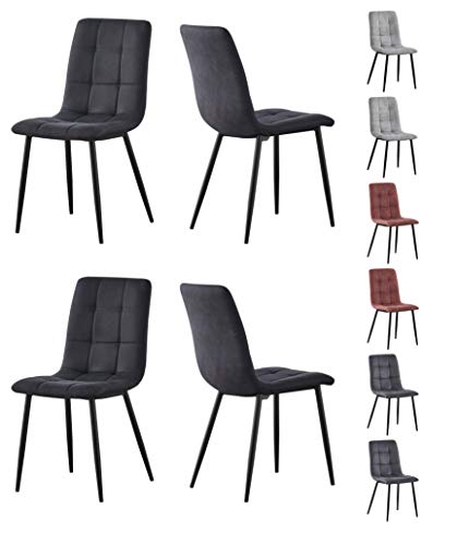 mcc direct Esszimmerstuhl im 4er Set aus Kunstvelourleder mit Metallbeinen Designerstuhl Küchenstuhl Henri (Schwarz)