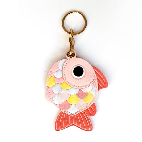 VBANU Universal Smart Tag Holder Fit for Tile Mate AirTag eufy SmartTrack Link Key Fob Cute Leather Fish Air Tracker Case with Key Rings (Pink)