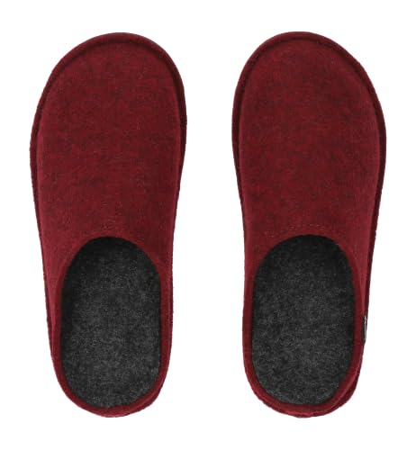 BeComfy Pantofle filcowe dla kobiet i mężczyzn, kapcie z filcu naturalnego, 36-46 EU/bordowe, 41