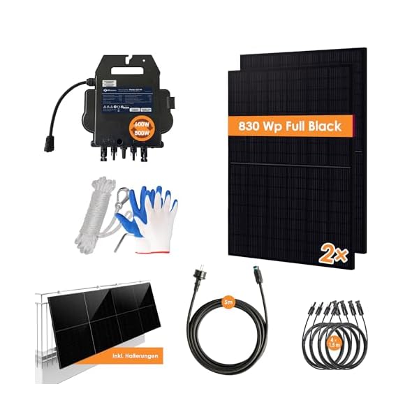 VALE Balkonkraftwerk 830Wp Full Black | 800 Watt APsystems Wechselrichter | 5m AC-Kabel | inkl. Geländerhalterung