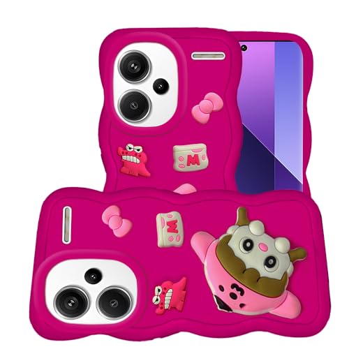 Image of AESTMO Back Case Cover for Redmi Note 13 Pro Plus 5G | 3D Cute Fun Cartoon Characters | Anti Slip Grip Cute Wave Curly Frame Shape | Full Body Protection Back Cover for Redmi Note 13 Pro Plus 5G (Red)
