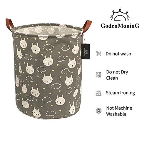 Collapsible Laundry Basket - Godenmoning 62.8L Large Sized Round Waterproof Storage Bin With Handles,Home Decor,Toy Organizer,Children Nursery Hamper. (Grey Bunny) #TOP6