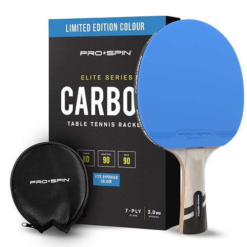 PRO SPIN Tischtennisschläger - Hochwertiger Tischtennisschläger mit Carbonfaser | Limited Edition in Blau | Elite-Serie 7-lagiges Schlägerblatt mit Premium Gummi| Inklusive Schutz-Hülle