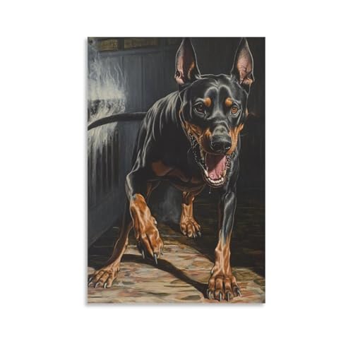 Cuadros decoracion salon con pintura de Doberman para dormitorio elegante