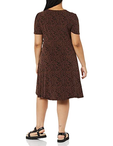Image of Amazon Essentials Women's Short Sleeve V-Neck Gathered Flattering Fit and Flare Dress