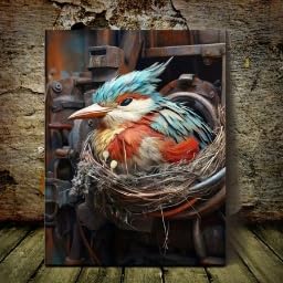 Nid d'oiseau coloré toile décorative XINBAO tableau style ferme rustique pour mur maison