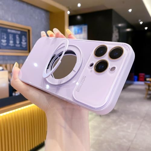 Coque de protection pour iPhone 15 magnétique support miroir violet
