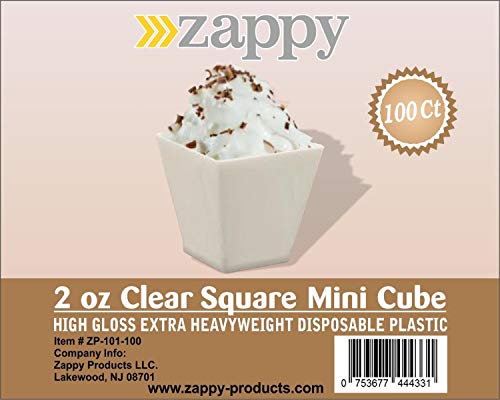 Zappy ZP-101-100 Ct Elegant Square Mini Cube 2Oz Clear Tasting Sample Shot Glasses 100 Ct Dessert Cups Disposable Plastic thumb #2