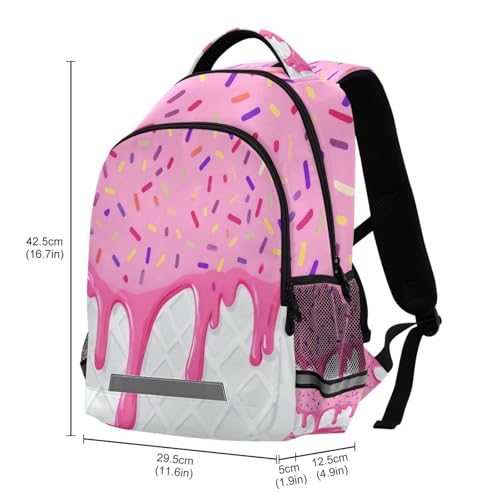 Image of Pink White Ice Cream Cute Backpacks with Chest Strap,Lightweight Bookbags 17 Inch, Soccer World Cup Casual Daypack Bags