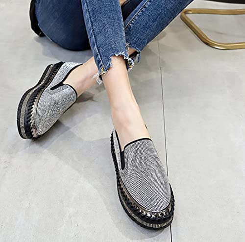 HINDOLA Women's Sparkly Fashion Sneakers Rhinestone Slip on Flatform Loafers Low Top Bling Casual Walking Shoes2