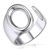 KeyStyle Silver Initial O Ring for Women Lady, Bold Letter Alphabet Adjustable Open Rings Name Gifts