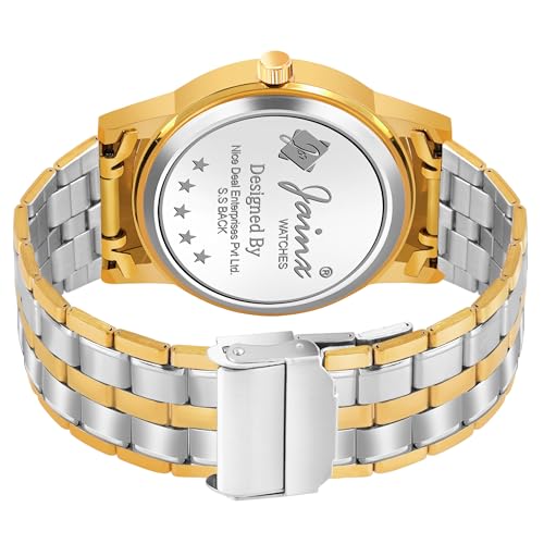 Image of jainx Premium Golden Chain Day and Date Feature Analog Wrist Watch for Men (Golden /White /Black Color Dial)