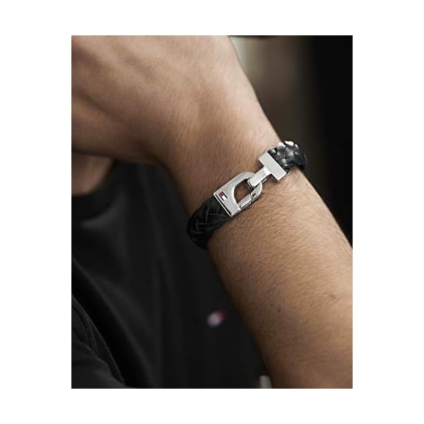 Tommy Hilfiger Men's Jewelry Leather Thick Braided Bracelet, Color: Black (Model: 2700872)