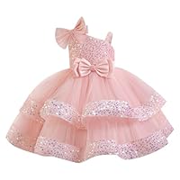 ABEHIK Girls Sleeveless Summer Poncho Dresses Sequin Tulle Dress for Party Flower Girl Birthday Wedding Dress Pink 130cm