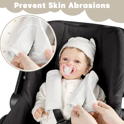 Image of GFU Car Seat Strap Pads for Baby, Soft Shoulder Pads for Comfort, Reversible Seatbelt Covers for Kids, Perfect for Baby Car Seat, Stroller, Swing, High Chair, Size: 6.5 x 6.5 inch, White