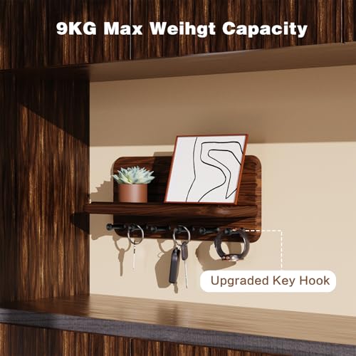 Jemyxhw Schlüsselbrett mit Ablage und 6 Haken, Schlüsselbrett Holz, Schlüsselhalter Schlüsselkasten Schlüsselboard für Eingangsbereich, Flur, Küche (Braun)