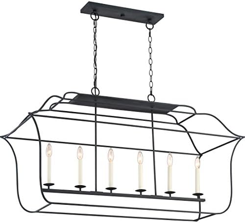 Quoizel GLY648BA Gallery Island Lantern Chandelier, 6-Light, 360 Watts, Royal Ebony (25" H x 48" W)