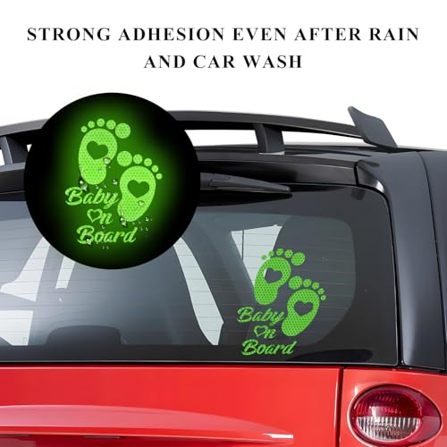 Image of Baby on Board Car Sticker, High Intensity Reflective Baby on Board Footprint Safety Warning Decal, Waterproof Kids on Board Baby in Car Feet Decal Sticker for Bumper (Fluorescence Green)
