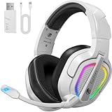 Fachixy「2025 Nuevo」FC200 Cascos Gaming Inalámbricos para PC, PS5, PS4, Auriculares Gaming Inalámbricos de 2,4GHz Wireless+Bluetooth - Baja Latencia, Duración 40Hr+, Luces RGB (Blanco-Negro)