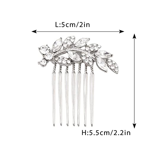 Foyte Crystal Bride Wedding Hair Comb Leaf Bridal Headpieces Rhinestone Hair Pieces Bridesmaid Side Combs Hair Accessories For Women And Girls(Silver Leaf) #TOP5
