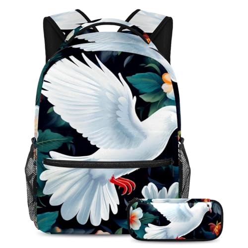 Cartable Dove 83 blanc sac à dos avec trousse pour étudiant grand format fille garçon